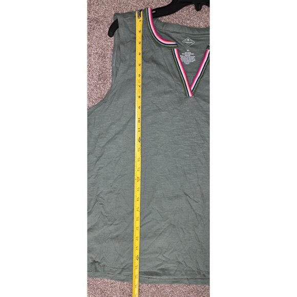St. Johns Bay Sleeveless Green Top With Multicolor Trim Neckline 100% Cotton Wom - Picture 4 of 7